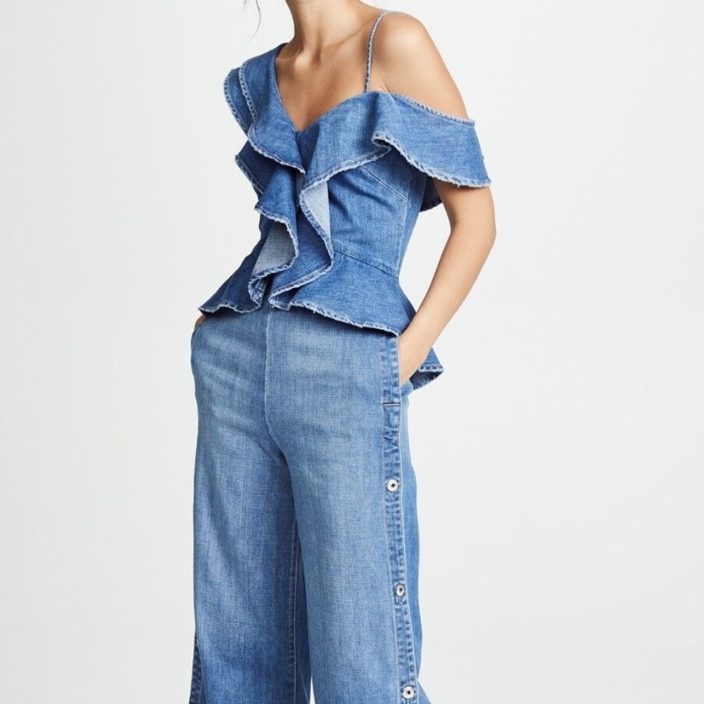 Jonathan Simkhai Denim Ruffle Jumpsuit